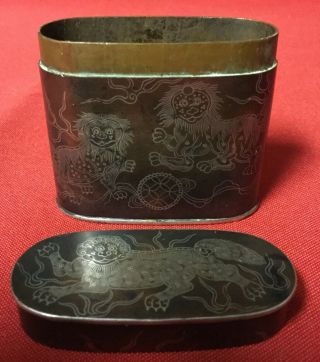Antique Chinese Opium Box Jar Signed Guardian Lion Design 3