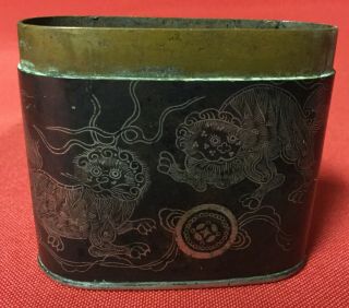 Antique Chinese Opium Box Jar Signed Guardian Lion Design 6