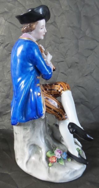 Antique Sitzendorf Germany Porcelain Figure of a Gentleman with Flute,  Signed 2