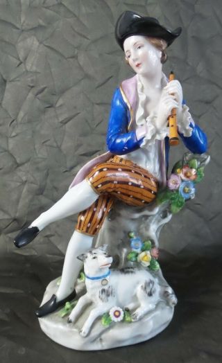 Antique Sitzendorf Germany Porcelain Figure of a Gentleman with Flute,  Signed 4