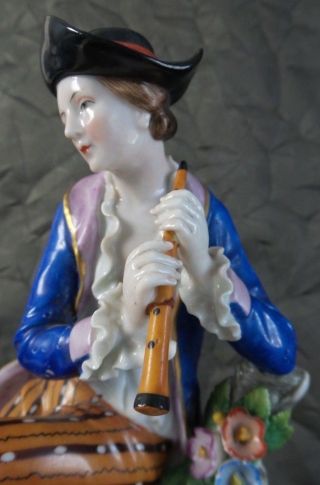 Antique Sitzendorf Germany Porcelain Figure of a Gentleman with Flute,  Signed 8