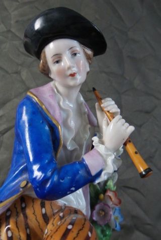 Antique Sitzendorf Germany Porcelain Figure of a Gentleman with Flute,  Signed 9