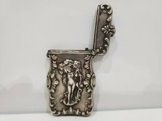 NUDE ANTIQUE ART NOUVEAU STERLING SILVER Nude Figure Match Safe Vesta Case 5