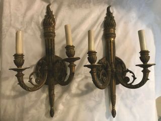 Vintage Pair Art Deco Double Arm Wall Sconce Torch