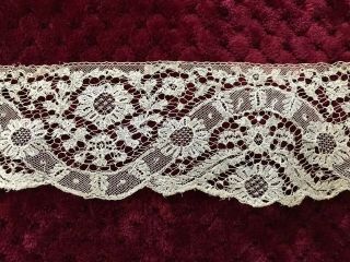 Remarkable 18th C.  Antique Argentan Needle Lace Edging 2 Yards By 2 1/4 "