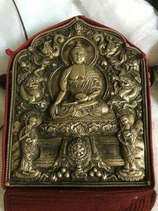Vintage Tibetan Buddha Shrine Or Ghau Prayer Traveling Box 11.  5 " Tall