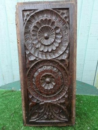 16thc Gothic Wooden Oak Panel With Tudor Roses & Other Carvings C1580s