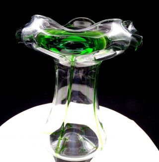 Stuart & Sons Glass Cairngorm Peacock Trails Aqua & Emerald 9 1/2 " Vase 1905