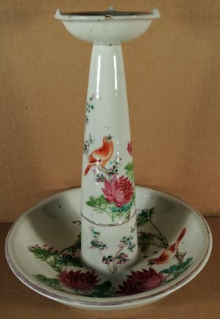 Antique Fanille Rose Chinese Porcelain Oil Lamp