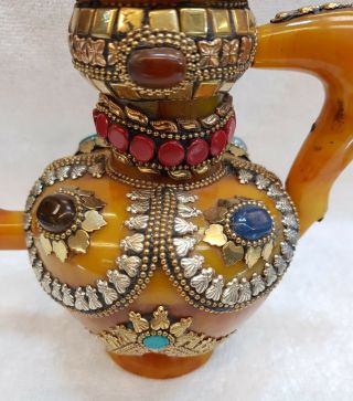 Tibetan Culture Bewax Amber Lovely Teapot With All Agate Stone Ay8i 10