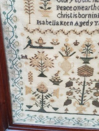 19th C.  Antique 1829 INCARNATION OF CHRIST Sampler Isabella Keen Aged 9 Years 5