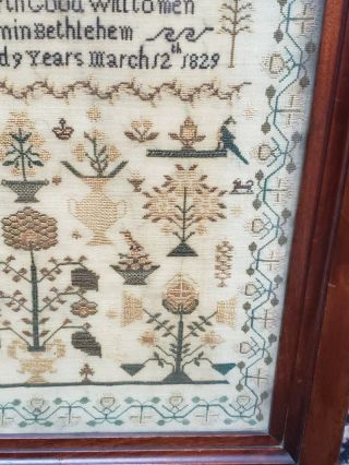19th C.  Antique 1829 INCARNATION OF CHRIST Sampler Isabella Keen Aged 9 Years 6