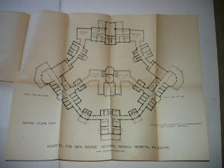 CENTRAL INDIANA HOSPITAL FOR INSANE 1903 - 1906,  LARGE FOLD OUT PLANS/MAP 1908 6