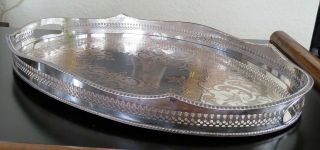 Large English Silver - Plate Over Copper Pierced Fence Gallery Tray 22.  5 "