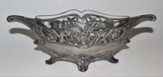 Antique Wmf Silverplate Art Nouveau Centerpiece Bowl & Crystal Liner Floral