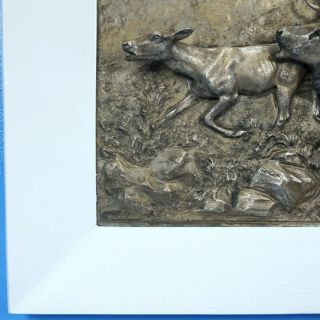 Antique German Silver Hunt WALL PLAQUE Stag Deer 3D Relief c1910 Framed PFLUG 10