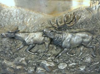 Antique German Silver Hunt Wall Plaque Stag Deer 3d Relief C1910 Framed Pflug