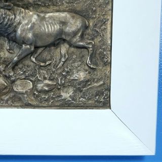 Antique German Silver Hunt WALL PLAQUE Stag Deer 3D Relief c1910 Framed PFLUG 9