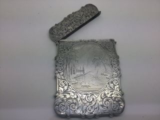 Sterling Silver Naphaniel Mills Castle Top Card Case Rare View 1843 2