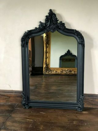 Matt Black French Ornate Statement Over Mantle Scroll Table Top Arch Wall Mirror
