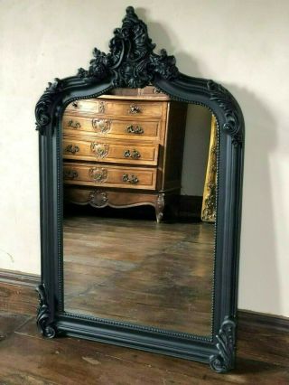 Matt Black French Ornate Statement Over Mantle Scroll Table Top Arch Wall Mirror 2
