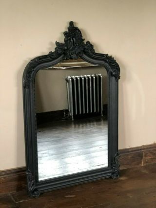 Matt Black French Ornate Statement Over Mantle Scroll Table Top Arch Wall Mirror 4