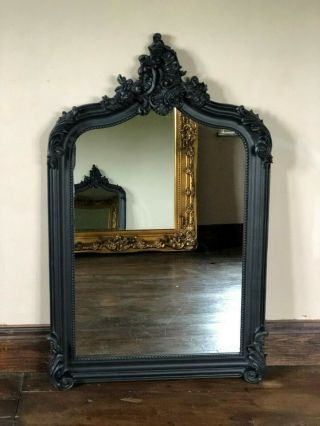 Matt Black French Ornate Statement Over Mantle Scroll Table Top Arch Wall Mirror 5
