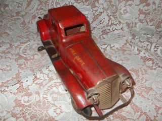 MARX TOY TIN WIND UP Siren Fire Chief Clockwork CAR with Siren & LIGHTS 1930 ' s 12