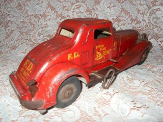 MARX TOY TIN WIND UP Siren Fire Chief Clockwork CAR with Siren & LIGHTS 1930 ' s 2