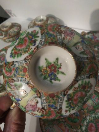 Antique Chinese Rose Medallion double handle covered bowl or cup with saucer 7