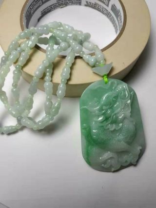 Grade A 100 Natural Burmese Jadeite Jade Dragon Pendant Necklace A 899