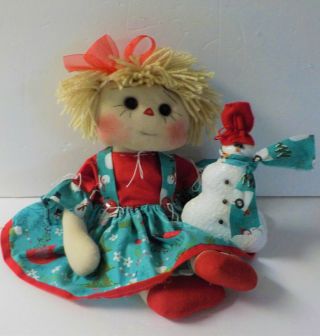 Primitive HM Raggedy Ann CHRISTMAS IN JULY BUTTON EYE DOLL SALLIE ANN /SNOWMAN 11