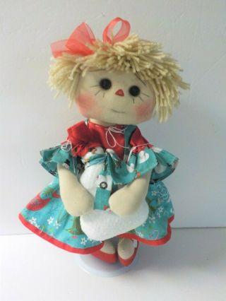 Primitive HM Raggedy Ann CHRISTMAS IN JULY BUTTON EYE DOLL SALLIE ANN /SNOWMAN 2