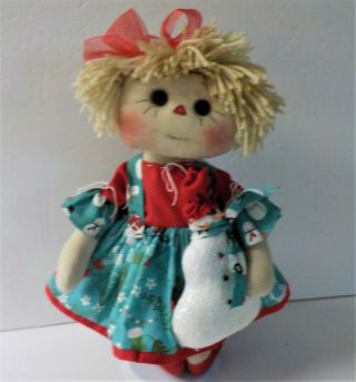 Primitive HM Raggedy Ann CHRISTMAS IN JULY BUTTON EYE DOLL SALLIE ANN /SNOWMAN 5