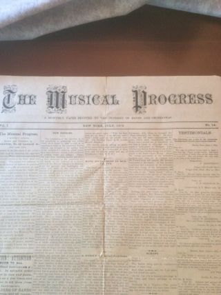 The Musical Progress - 4 Page Musical Newspaper Published by Moses Slater In 1879. 2