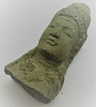 Ancient Indonesia Stone Carved Head Statue Fragment Java Majapahit Rare 40cm,