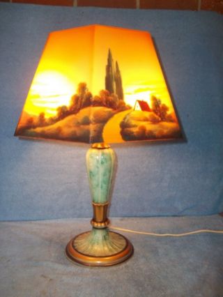 Wow 6 Sided Jefferson Reversed Painted Lamp Landscape Scenes 22 " Tall