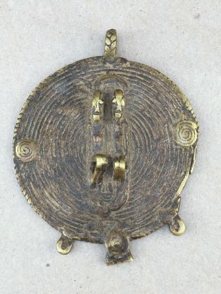 African Bronze Tribal Disk Pendant With 2 Figures