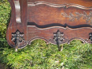 Gorgeous Carved Wood Coat hat Rack Ornate Flowers Angel Hooks 4