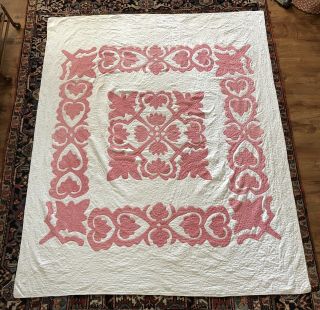 Antique ca 1900 Calico Hawaiian Quilt all hand quilted quilt 82 x 68 10 SPI AAFA 2