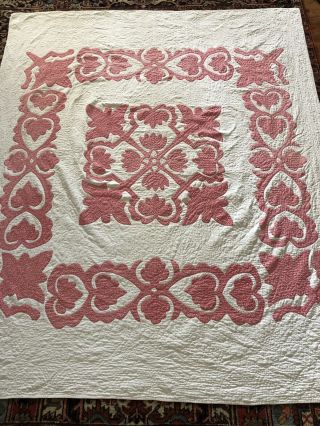 Antique ca 1900 Calico Hawaiian Quilt all hand quilted quilt 82 x 68 10 SPI AAFA 4