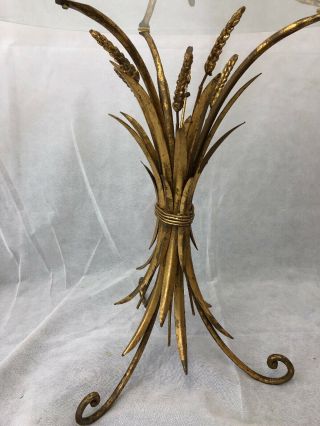 Pair Vintage Italian Gold Gilt Wheat Leaf Tole Side End Table Hollywood Regency 2