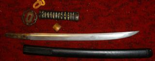 Old Japanese sword Hamon Horimono signed 7