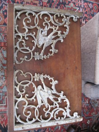 Antique Matched Pair Sand Cast Iron Wall Brackets Supports,  Birds & Scrolls 10