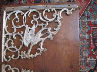 Antique Matched Pair Sand Cast Iron Wall Brackets Supports,  Birds & Scrolls 3