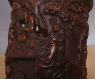 Antique Chinese Carved Figures Bamboo Brush Pot Wu Zhifan Signed 10