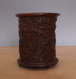 Antique Chinese Carved Figures Bamboo Brush Pot Wu Zhifan Signed 2