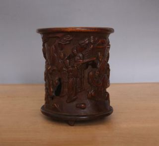 Antique Chinese Carved Figures Bamboo Brush Pot Wu Zhifan Signed 3