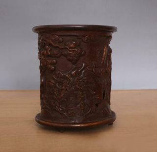 Antique Chinese Carved Figures Bamboo Brush Pot Wu Zhifan Signed 4