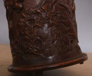 Antique Chinese Carved Figures Bamboo Brush Pot Wu Zhifan Signed 5